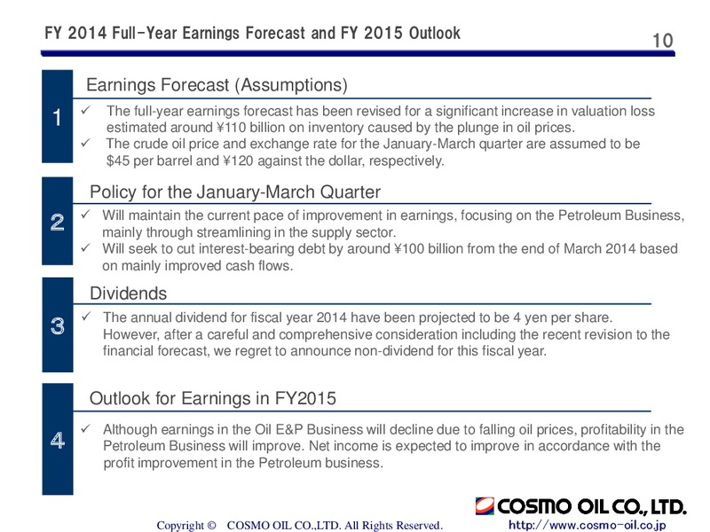 Presentation on Results for Third Quarter of Fiscal 2014 – Cosmo Oil – slide 10