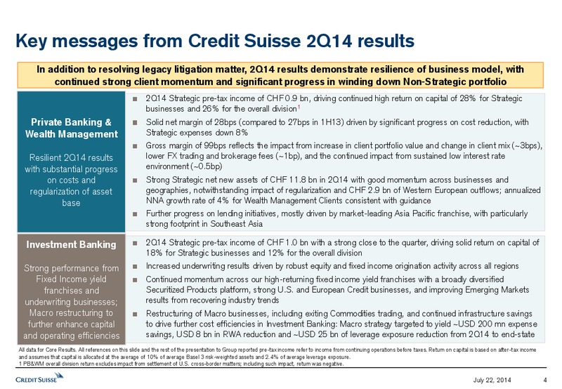 SECOND QUARTER 2014 RESULTS PRESENTATION – Credit Suisse – slide 3