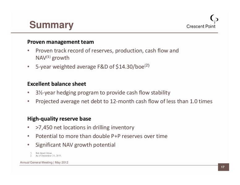 2012 ANNUAL GENERAL MEETING – Crescent Point Energy Corp. – slide 17