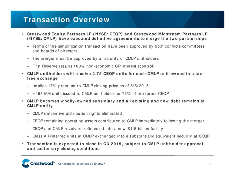 SIMPLIFICATION OVERVIEW AND Q1 2015 FINANCIAL AND OPERATING RESULTS – Crestwood Midstream Partners Lp – slide 2