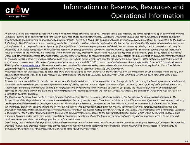 2013 GLOBAL HUNTER SECURITIES ENERGY CONFERENCE – Crew Energy Inc. – slide 27