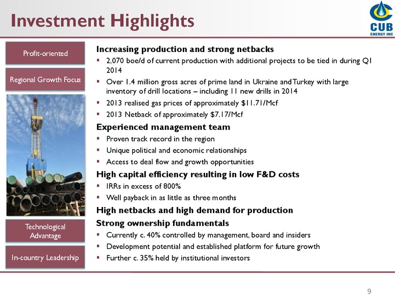 Investor Presentation – Cub Energy Inc. – slide 8
