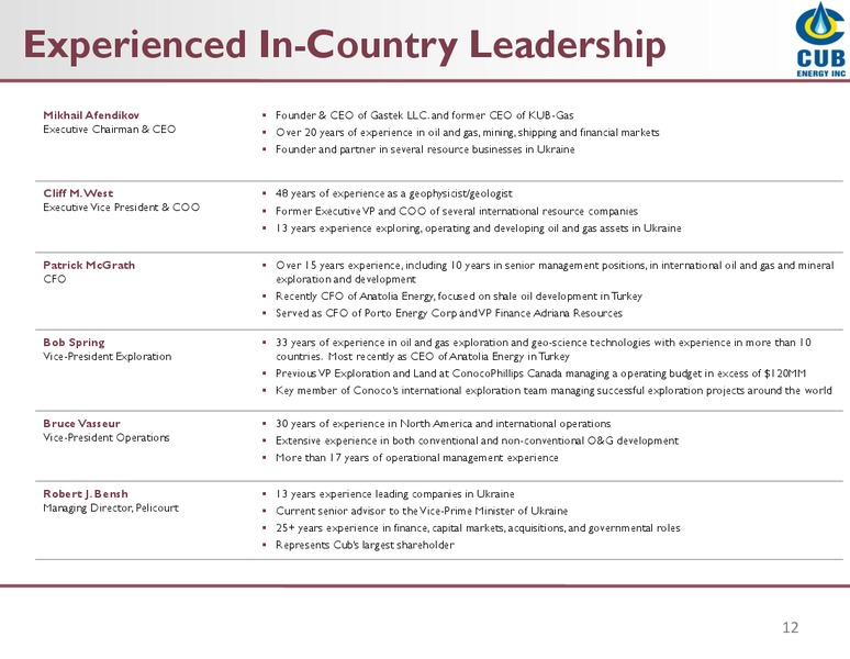 Investor Presentation – Cub Energy Inc. – slide 11
