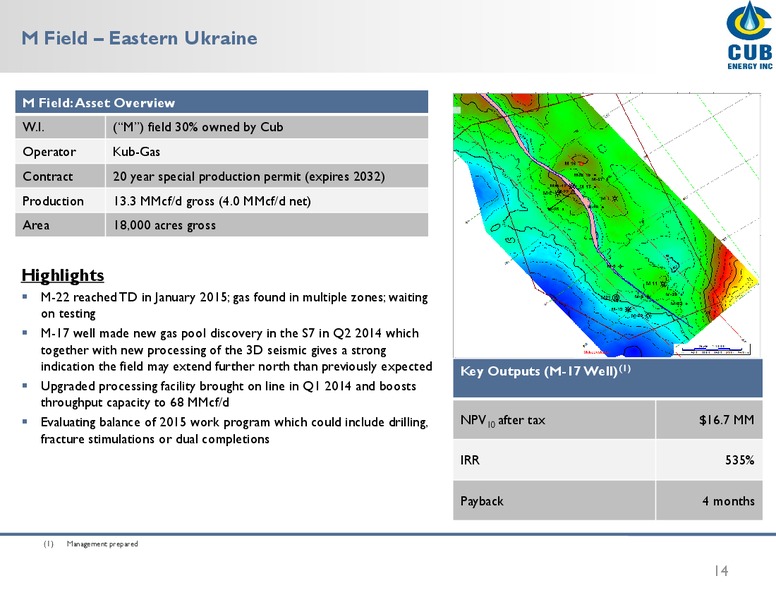 MAY 2015 INVESTOR PRESENTATION – Cub Energy Inc. – slide 13