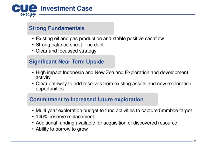 INVESTOR PRESENTATION – Cue Energy Resources Limited – slide 22
