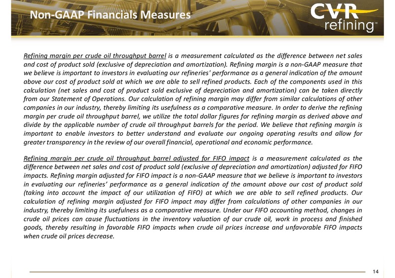 3rd Quarter 2014 Earnings Report – Cvr Refining Lp – slide 14