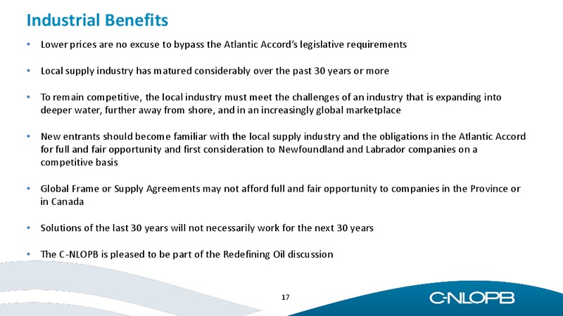 JUNE 2015 INVESTOR PRESENTATION – C-NLOPB – slide 17