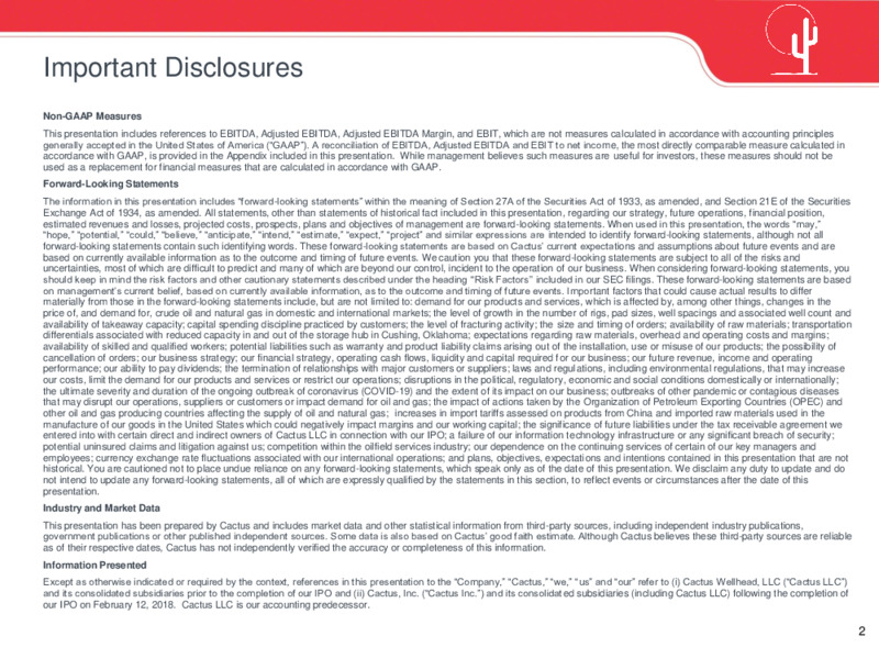 May 2020 Investor Presentation – Cactus Drilling Company – slide 2