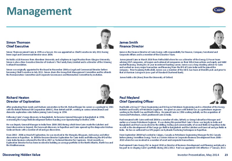 INVESTOR PRESENTATION – Cairn Energy Plc – slide 22