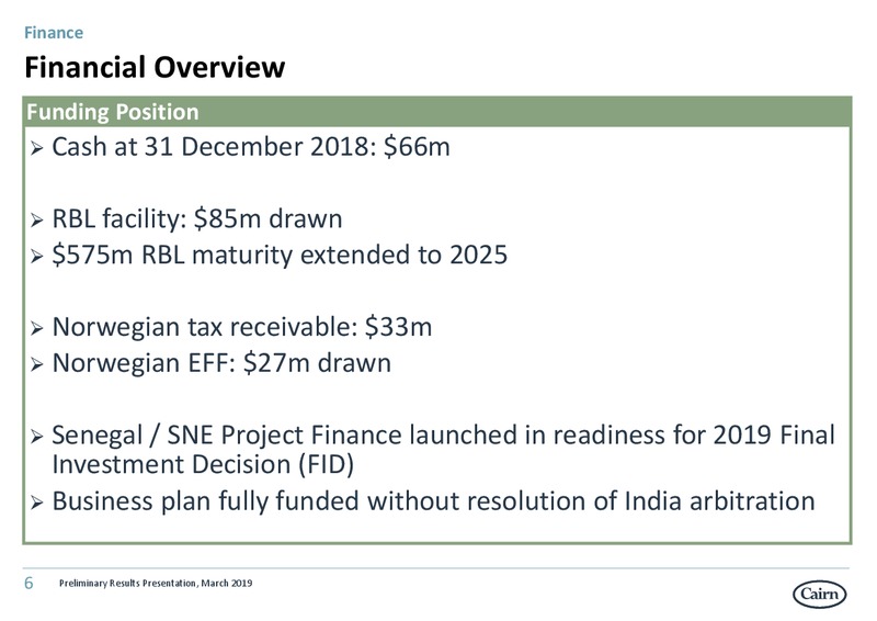 FY 2018 Earnings Presentation – Cairn Energy Plc – slide 5