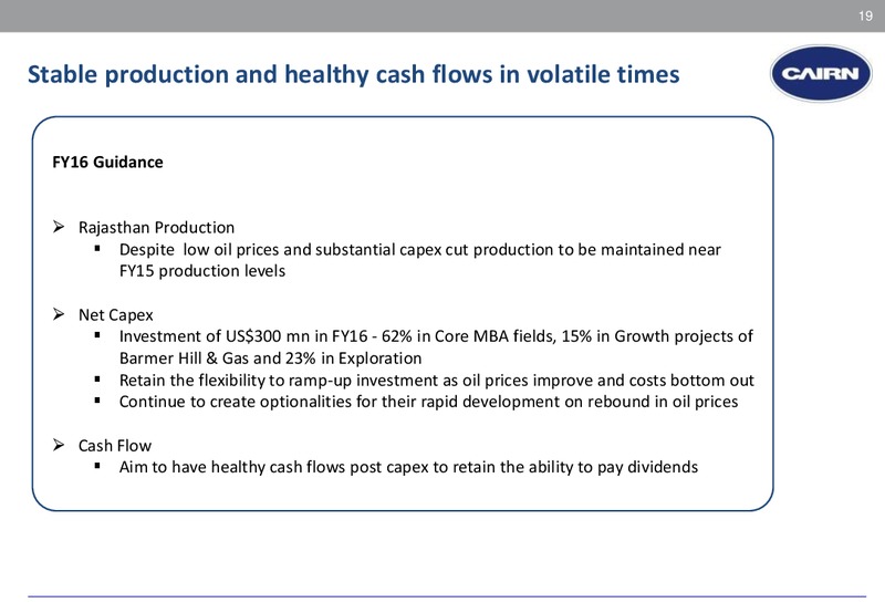 February 2016 Corporate Presentation – Cairn India – slide 14