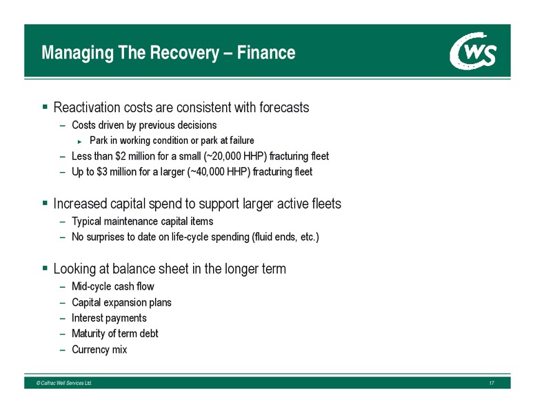 May 2017 Annual General Meeting – Calfrac Well Services Ltd. – slide 16