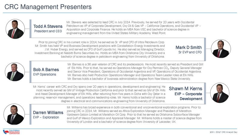 CRC 2017 Analyst and Investor Day – California Resources Corp. – slide 99