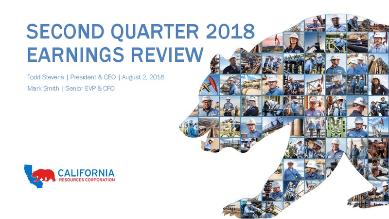 2Q 2018 Earnings Review Presentation – California Resources Corp. – slide 1