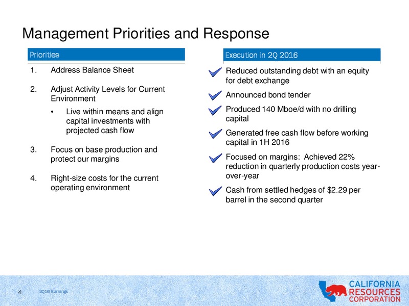 Q2 2016 Earnings Review – California Resources Corp. – slide 3