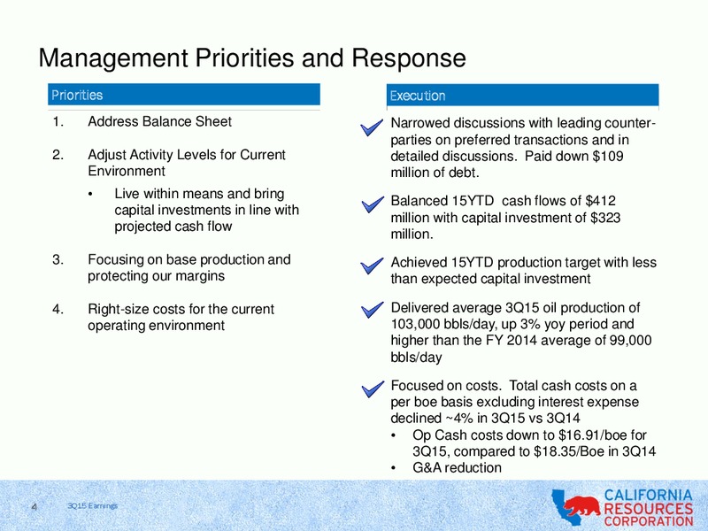 3Q 2015 Earnings Review – California Resources Corp. – slide 2
