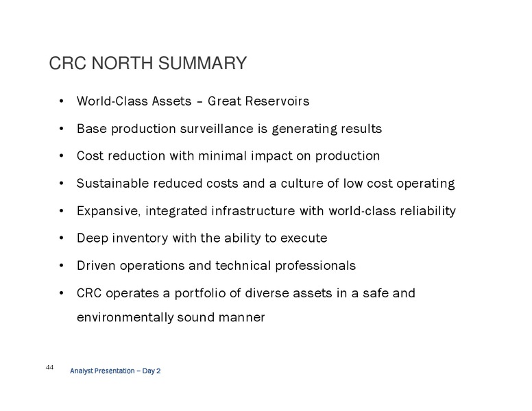 Analyst Day and Site Tour - Bakersfield – California Resources Corp. – slide 43