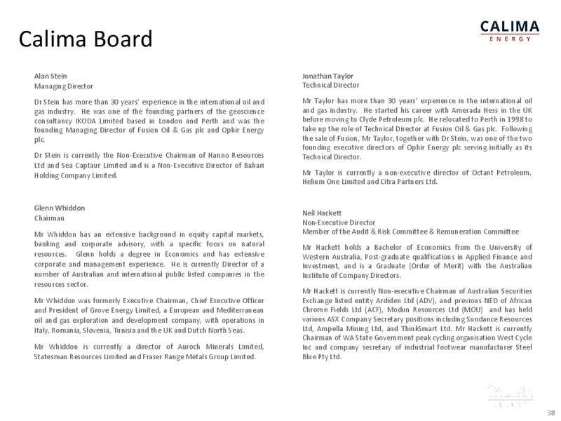 May 2019 Investor Presentation – Calima Energy Inc. – slide 38