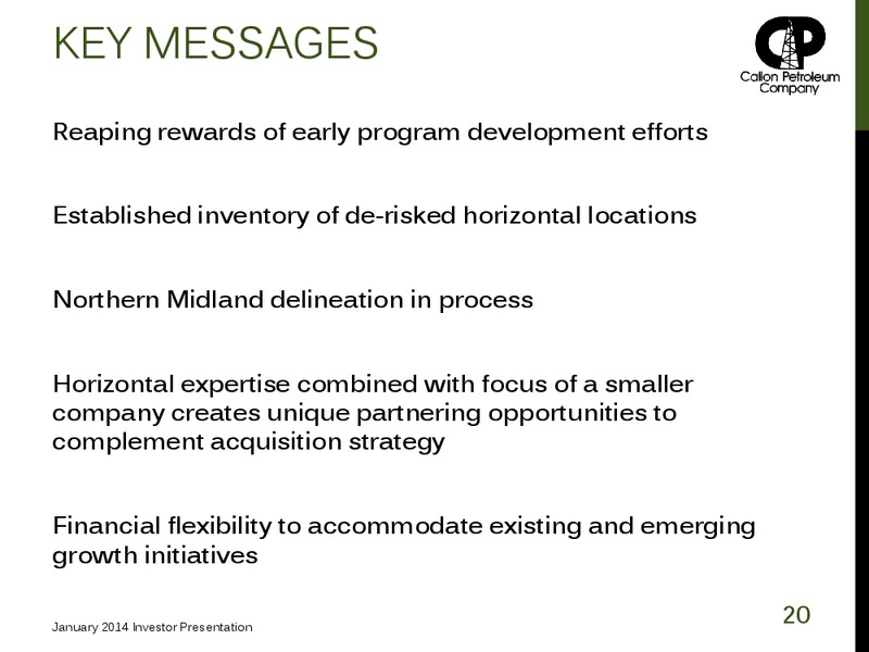 January 2014 Investor Presentation – Callon Petroleum Co. – slide 19