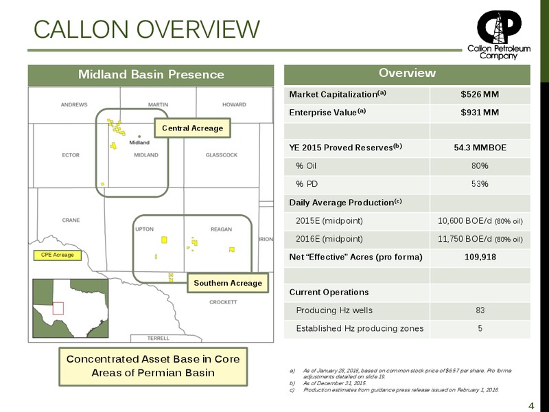 February 2016 Investor Presentation – Callon Petroleum Co. – slide 2