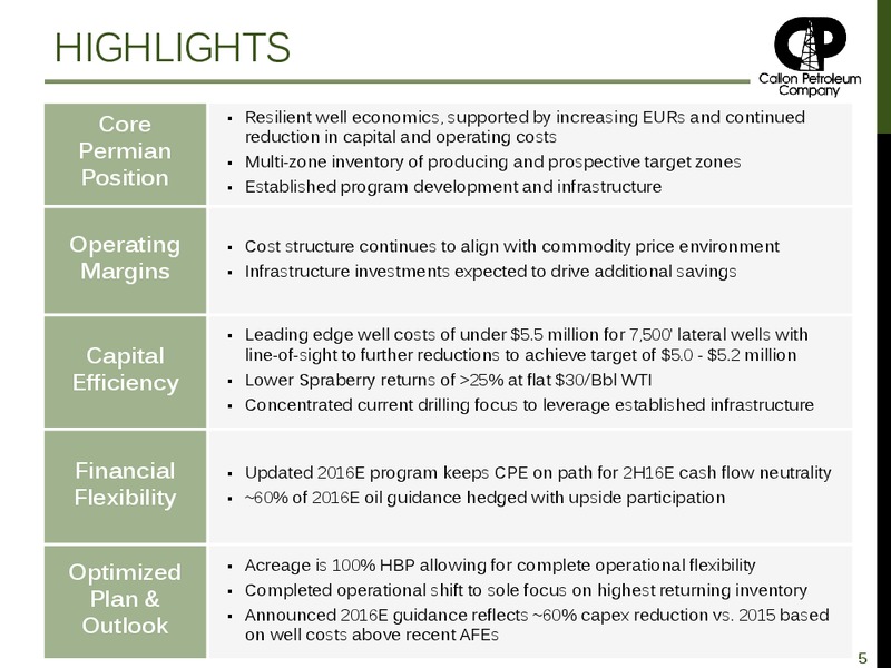 February 2016 Investor Presentation – Callon Petroleum Co. – slide 3
