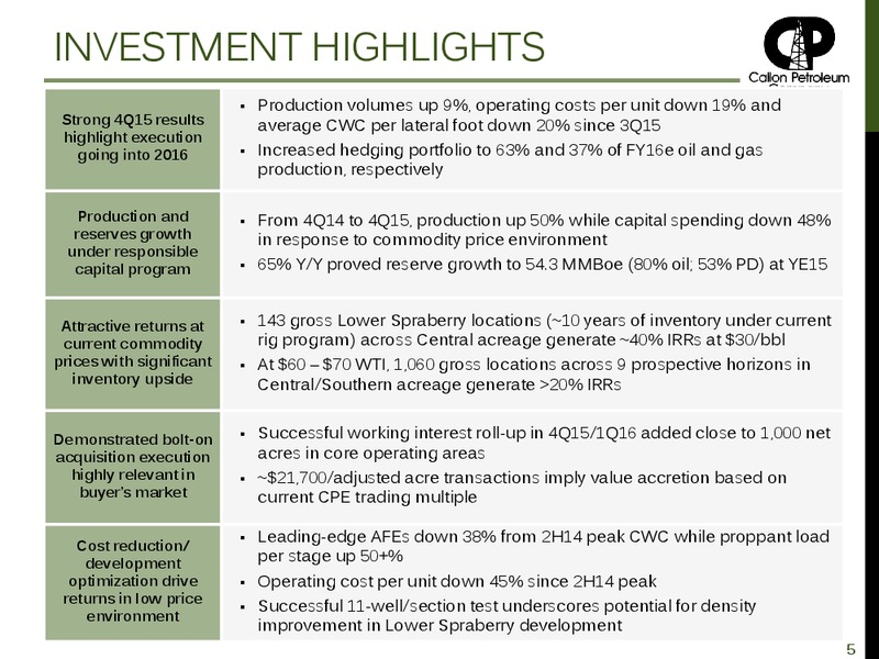 March 2016 Investor Presentation – Callon Petroleum Co. – slide 3