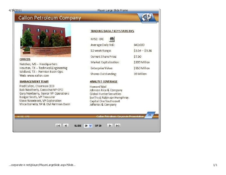 IPAA Oil Gas Investment Symposia – Callon Petroleum Co. – slide 29