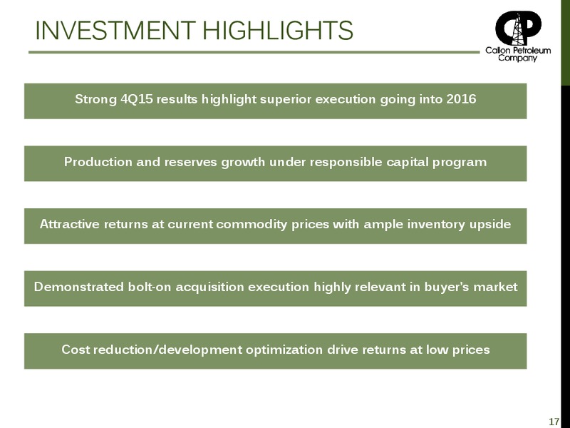 Investor Presentation April 2016 – Callon Petroleum Co. – slide 15