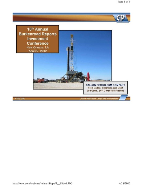 16th Annual Burkenroad Reports Investment Conference – Callon Petroleum Co. – slide 1