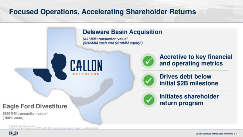 Permian Basin Acquisition – Callon Petroleum Co. – slide 2