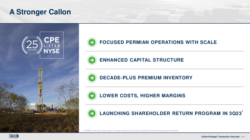 Permian Basin Acquisition – Callon Petroleum Co. – slide 9