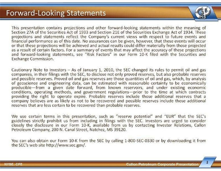 Global Hunter Securities 100 Energy Conference – Callon Petroleum Co. – slide 2
