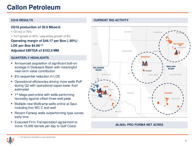 2Q 2018 Earnings Presentation – Callon Petroleum Co. – slide 2