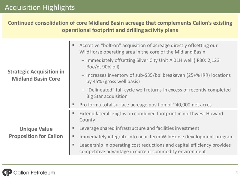 Howard County Acquisition Overview – Callon Petroleum Co. – slide 2
