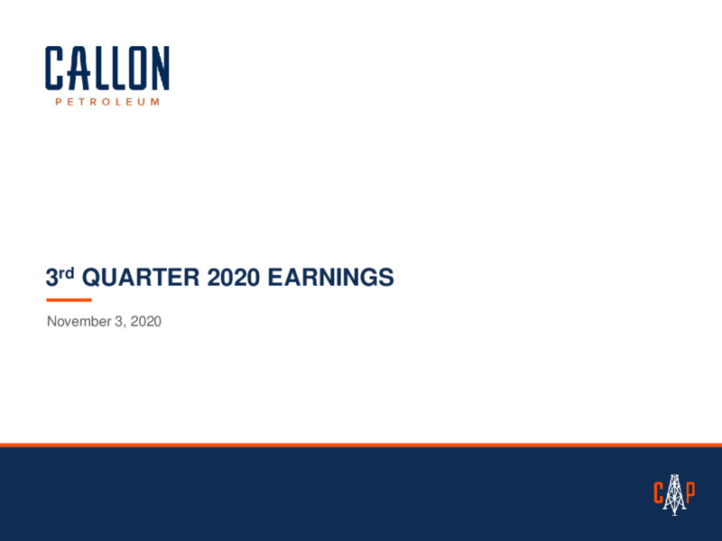 Q3 2020 Earnings Presentation – Callon Petroleum Co. – slide 1