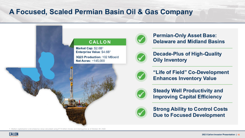 3Q 2023 Earnings Presentation – Callon Petroleum Co. – slide 14