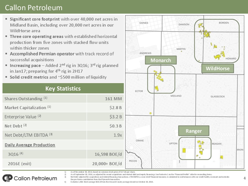 December 2016 Investor Presentation – Callon Petroleum Co. – slide 2