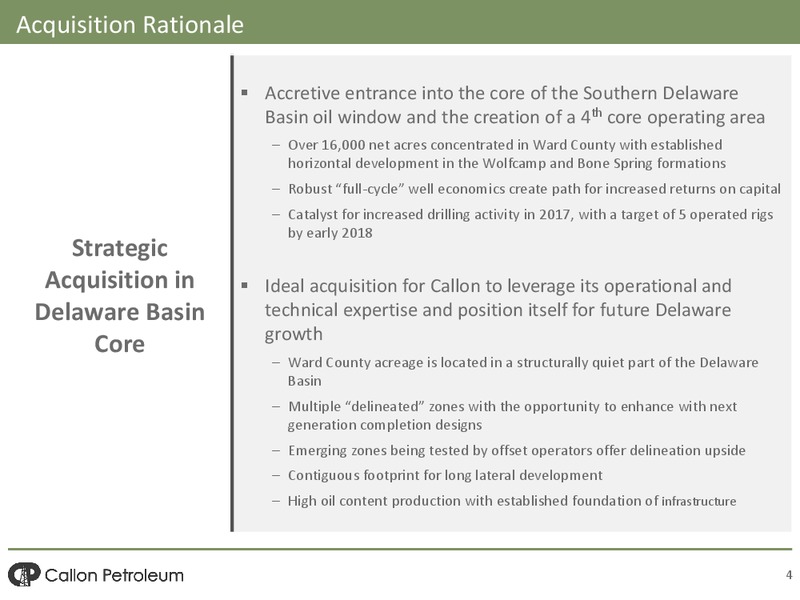 Acquistion of Ameredev – Callon Petroleum Co. – slide 2