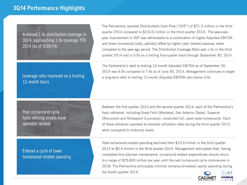 RBC CAPITAL MARKETS 2014 MLP CONFERENCE – Calumet Specialty Products Partners Lp – slide 11