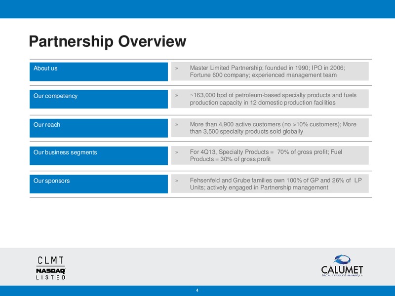 BANK OF AMERICA MERRILL LYNCH 2014 REFINING CONFERENCE – Calumet Specialty Products Partners Lp – slide 3