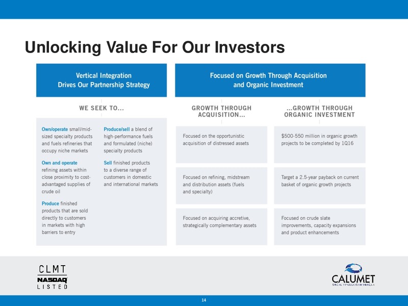 BANK OF AMERICA MERRILL LYNCH 2014 REFINING CONFERENCE – Calumet Specialty Products Partners Lp – slide 13