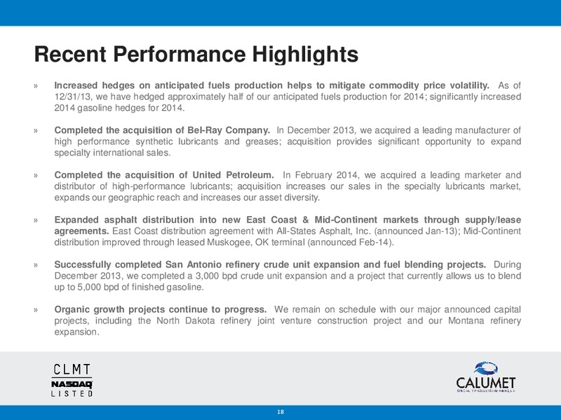 BANK OF AMERICA MERRILL LYNCH 2014 REFINING CONFERENCE – Calumet Specialty Products Partners Lp – slide 17
