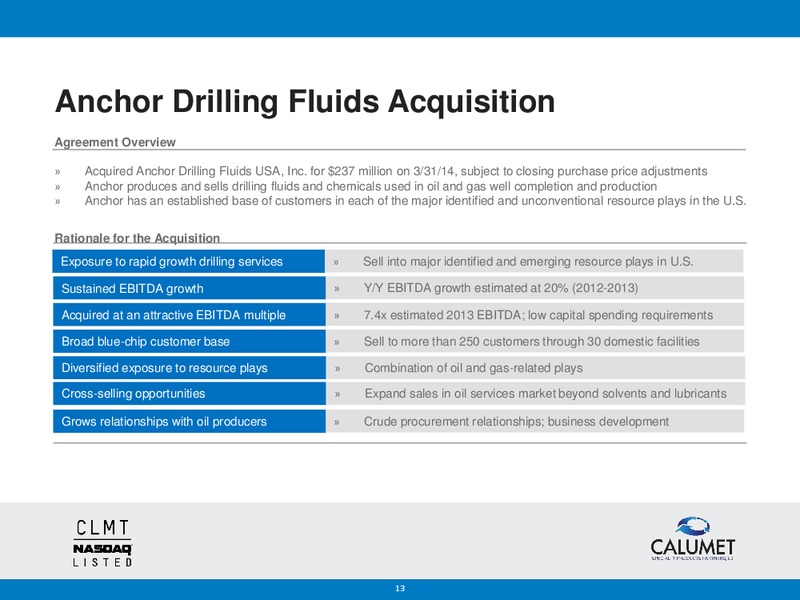 Q1 2014 EARNINGS CALL – Calumet Specialty Products Partners Lp – slide 12