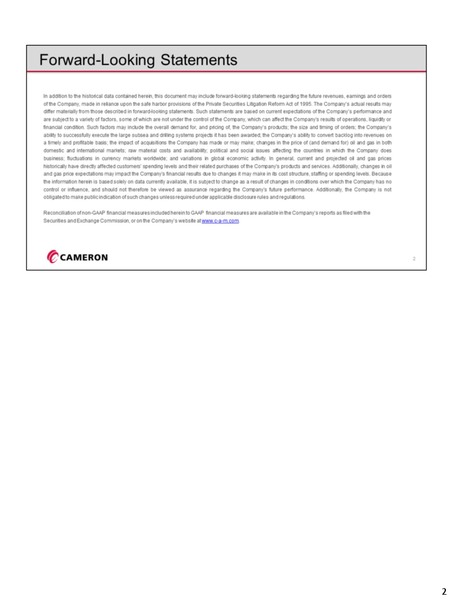 UBS Global Oil & Gas Conference – Cameron International Corporation – slide 2