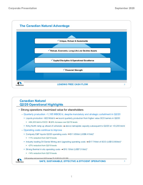 September 2020 Corporate Presentation – Canadian Natural Resources (CNRL) – slide 3