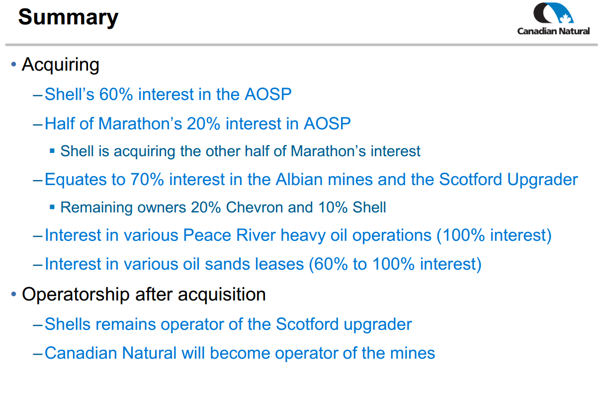 Athabasca Oil Sands Acquisition – Canadian Natural Resources Limited (CNRL) – slide 5