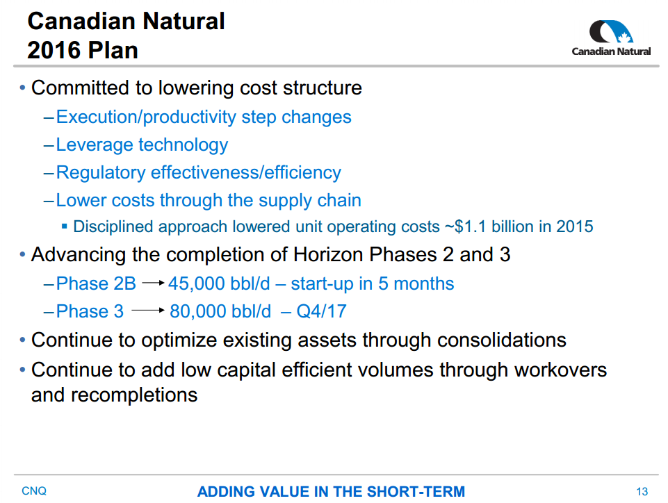May 2016 Corporate Presentation – Canadian Natural Resources Limited (CNRL) – slide 13