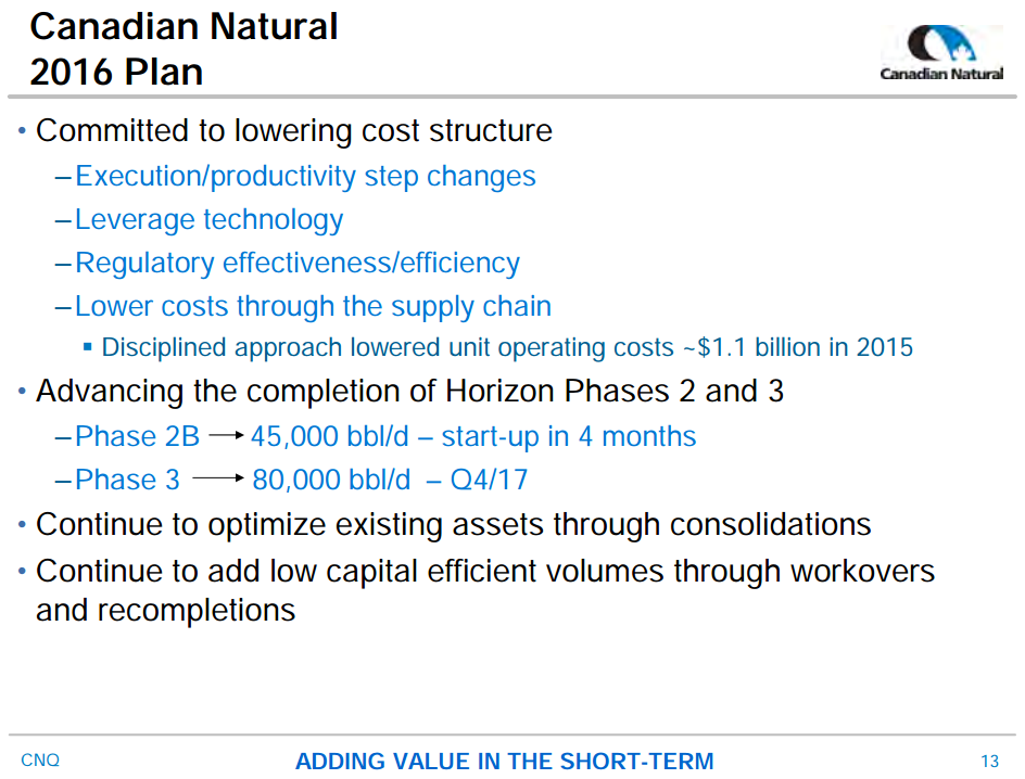 June 2016 Corporate Presentation – Canadian Natural Resources Limited (CNRL) – slide 13