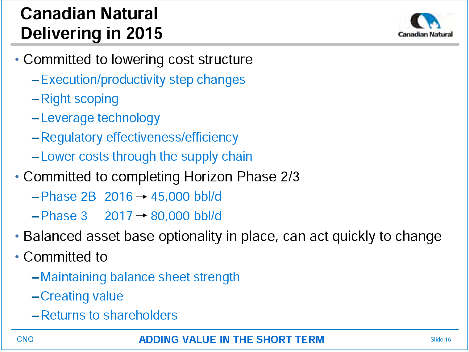 December 2015 Investor Presentation – Canadian Natural Resources Limited (CNRL) – slide 9