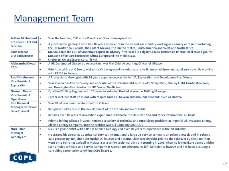 FIRST ENERGY LONDON ENERGY CONFERENCE – Canadian Overseas Petroleum Ltd – slide 22